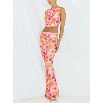 Sastianaen 2 Piece Floral Print Maxi Skirt Set for Women
