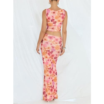 Sastianaen 2 Piece Floral Print Maxi Skirt Set for Women