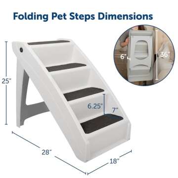 PetSafe CozyUp Folding Dog Stairs, Portable Indoor/Outdoor Pet Steps for Bed, Couch & Car, Grey, 25 Inch