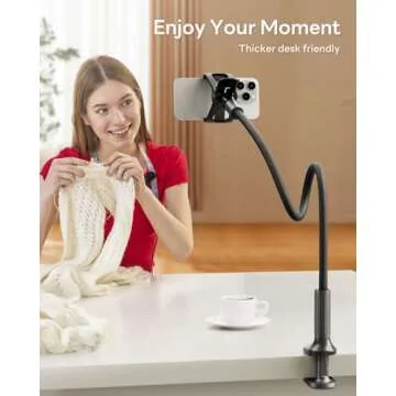 SAIJI Gooseneck Phone Holder with Flexible Leather Arm