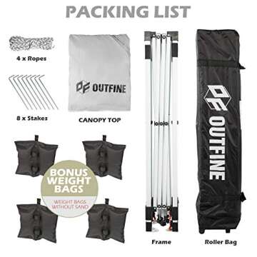 OUTFINE Pop-up Canopy 10x10 Patio Tent Instant Gazebo Canopy with Wheeled Bag,Canopy Sandbags x4,Tent Stakesx8 (Light White, 10 * 10FT)