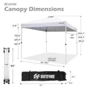 OUTFINE Pop-up Canopy 10x10 Patio Tent Instant Gazebo Canopy with Wheeled Bag,Canopy Sandbags x4,Tent Stakesx8 (Light White, 10 * 10FT)