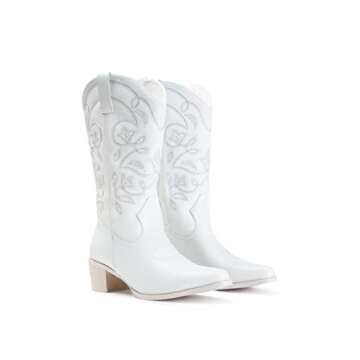 IUV Cowboy Boots For Women Pointy Toe Women's Western Cowgirl Boots Mid Calf Boots