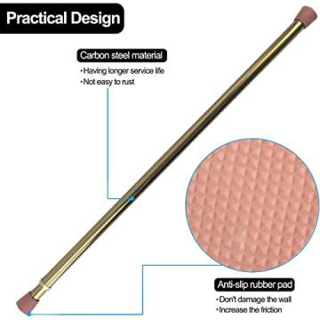 Kowibcl Curtain Rod Adjustable Length, Small Spring Tension Curtain Rods Short White Tension Rod Mini Curtain Rods (Brass - 2Pcs,18" to 28")