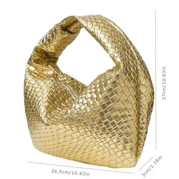 PHILOMENA Women's Knot Strap Leather Dumpling Handbags Zipper Hobo Clutch Purses (Gold)