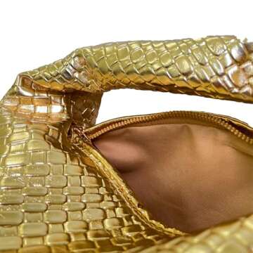 PHILOMENA Women's Knot Strap Leather Dumpling Handbags Zipper Hobo Clutch Purses (Gold)