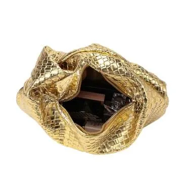 PHILOMENA Women's Knot Strap Leather Dumpling Handbags Zipper Hobo Clutch Purses (Gold)