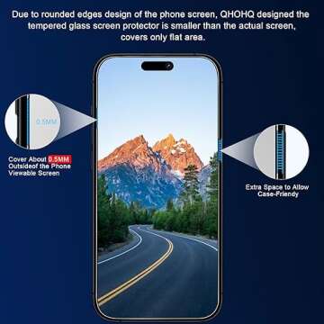 QHOHQ 3 Pack Screen Protector for iPhone 15 [6.1 Inch] with 3 Pack Camera Lens Protector, Tempered Glass Film, HD Clear, 9H Hardness, No Bubbles, Case Friendly