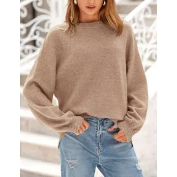 PRETTYGARDEN Women's Winter Sweaters Casual Crew Neck Long Sleeve Pullover Ribbed Knit Loose Fit Sweater Tops (Camel,Small)