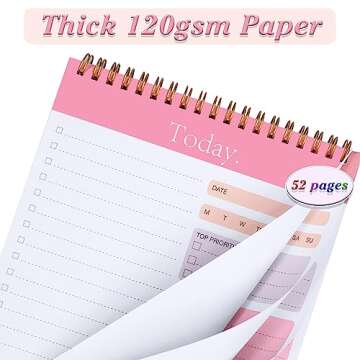 To Do List Notepad, Pink Undated Daily Task Planner, 52 Sheets 6.7" X 9.8" Productivity Checklist Notebook Organizer Note Pad