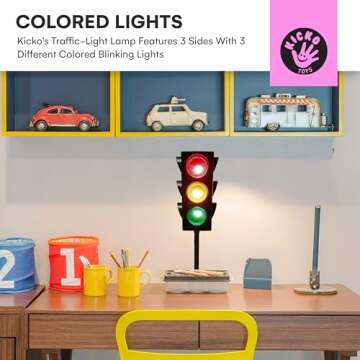 Kicko 11-Inch Traffic Lights Lamp with Base - 4-Mode Color Changing Stop Light Lamp for Kids’ Bedr...