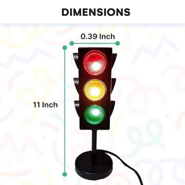 Kicko 11-Inch Traffic Lights Lamp with Base - 4-Mode Color Changing Stop Light Lamp for Kids’ Bedroom, Party Decoration or Playroom - Battery or USB Powered Mini Light - Ideal Traffic Light Decor