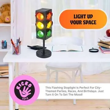 Kicko 11-Inch Traffic Lights Lamp with Base - 4-Mode Color Changing Stop Light Lamp for Kids’ Bedroom, Party Decoration or Playroom - Battery or USB Powered Mini Light - Ideal Traffic Light Decor
