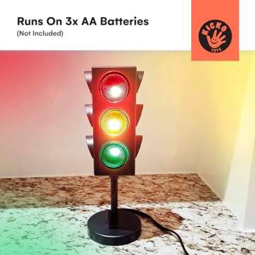Kicko 11-Inch Traffic Lights Lamp with Base - 4-Mode Color Changing Stop Light Lamp for Kids’ Bedroom, Party Decoration or Playroom - Battery or USB Powered Mini Light - Ideal Traffic Light Decor