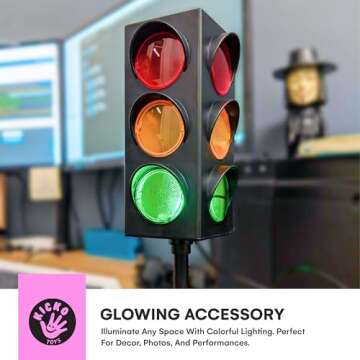 Kicko 11-Inch Traffic Lights Lamp with Base - 4-Mode Color Changing Stop Light Lamp for Kids’ Bedroom, Party Decoration or Playroom - Battery or USB Powered Mini Light - Ideal Traffic Light Decor