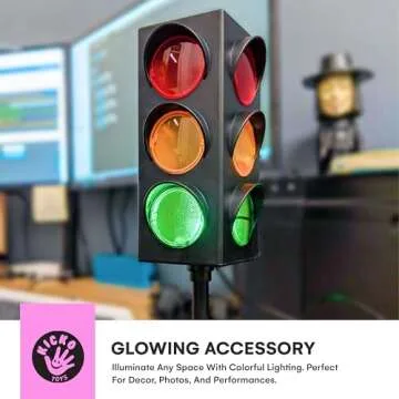 Kicko 11-Inch Traffic Lights Lamp with Base - 4-Mode Color Changing Stop Light Lamp for Kids’ Bedroom, Party Decoration or Playroom - Battery or USB Powered Mini Light - Ideal Traffic Light Decor