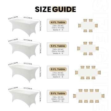 Utopia Kitchen 6FT Spandex Tablecloth [1 Pack, White] 200 GSM Stretch, Fitted, Washable and Wrinkle ...