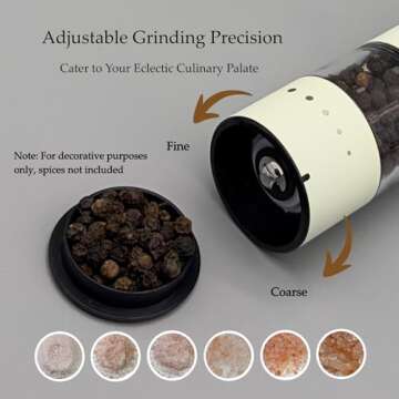 Small Electric Salt and Pepper Grinder Set, USB Rechargeable, Automatic Pepper Grinder Shakers Mill with Adjustable Coarseness, One Hand Operation for Kitchen Gadgets (2 Packs, Greige&Buttercream)