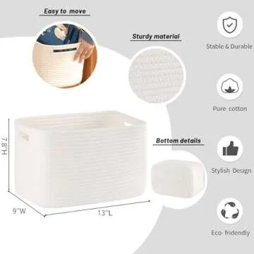 SIXDOVE 4 Pack Storage Baskets for Organizing Toys, Towels, and Clothes, Woven Basket for Shelves, Sturdy Nursery Cube Bins for Storage, 13''L x9''W x7.8''H, White