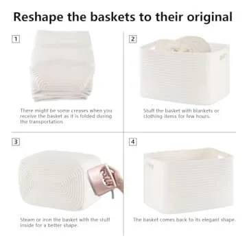 SIXDOVE 4 Pack Storage Baskets for Organizing Toys, Towels, and Clothes, Woven Basket for Shelves, Sturdy Nursery Cube Bins for Storage, 13''L x9''W x7.8''H, White