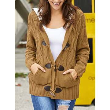 Sidefeel Women's Cardigan Sweaters Hooded Cardigans Fleece Lined Jackets Winter Sweater Coat