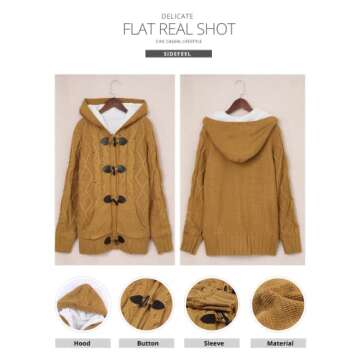 Sidefeel Women's Cardigan Sweaters Hooded Cardigans Fleece Lined Jackets Winter Sweater Coat