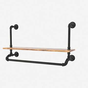 Tianman 40" W,Industrial Detachable Wall Mounted Black Iron wooden Garment Bar,Pipe Clothes Rack,Hea...
