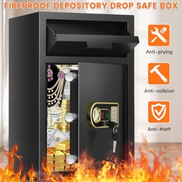 Fireproof Waterproof Digital Safe Box with Keypad Home Security