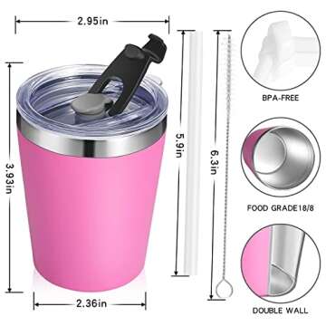 Sursip 2 Pack 8.5 OZ Kids & Toddler Cup -Stainless Steel Water Bottle Spill Proof Insulated Tumbler with Leak Proof Lid & Silicone Straw with Stopper - BPA FREE Baby Drinking Cup