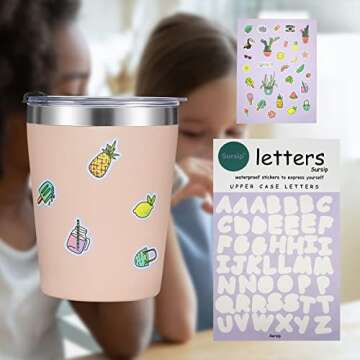 Sursip 2 Pack 8.5 OZ Kids & Toddler Cup -Stainless Steel Water Bottle Spill Proof Insulated Tumbler with Leak Proof Lid & Silicone Straw with Stopper - BPA FREE Baby Drinking Cup