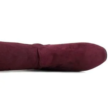 RF ROOM OF FASHION Cab-21 Women's Fitted Over The Knee Thigh High Chunky Heel Stretch Boots (Regular Calf) (BURGUNDY, Size 9)