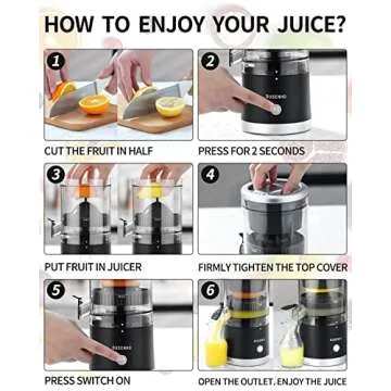 DUSENHO,Electric Juicer Rechargeable - Citrus Juicer Machines with USB and Cleaning Brush Portable Juicer for Orange, Lemon, Grapefruit