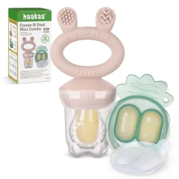 Haakaa Baby Fruit Food Feeder & Mini Freezer Nibble Tray Combo, Breastmilk Popsicle Molds for Baby C...
