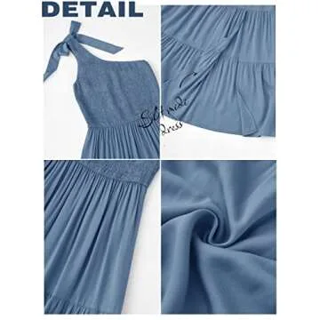 MEROKEETY One Shoulder Sleeveless Maxi Dress – Dusty Blue