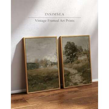InSimSea 2 Pcs Framed Wall Art Vintage Farmhouse Decor, Country Road Paintings Above Bed Wall Decor,...
