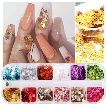 Fall Nail Art Glitter Flakes - Maple Leaf Sequins for Creative Designs