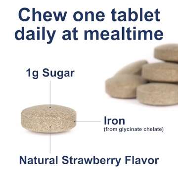 Carlson - Kid's Chewable Iron, 15 mg, Superior Absorption, Blood Health, Energy Production & Optimal Wellness, Natural Strawberry Flavor, 60 Tablets
