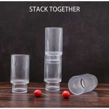 ASANMEYO Ribbed Glasses Set - Vintage Fluted Style