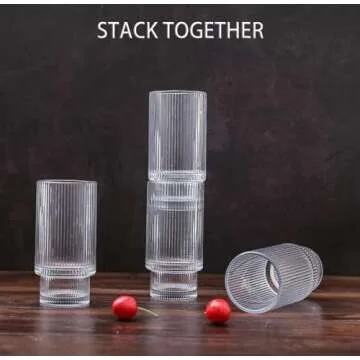 ASANMEYO Ribbed Glasses Set - Vintage Fluted Style