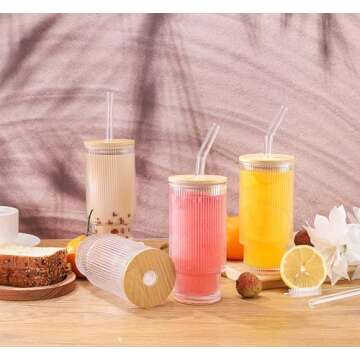 ASANMEYO Ribbed Glasses Set - Vintage Fluted Style