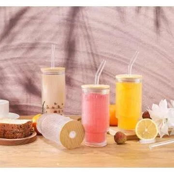 ASANMEYO Ribbed Glasses Set - Vintage Fluted Style