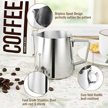 HULISEN 20oz Milk Pitcher for Perfect Lattes and Cappuccinos