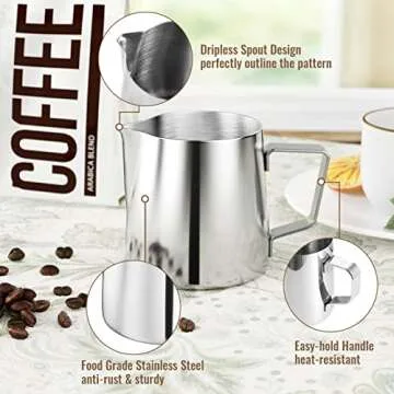 HULISEN 20oz Milk Pitcher for Perfect Lattes and Cappuccinos