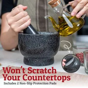 PriorityChef Large Mortar and Pestle Set, 2 Cups, 100% Natural Granite Mortar and Pestle Stone Grinder Bowl, Molcajete Bowl, Avocado Masher Guacamole Bowls, Black