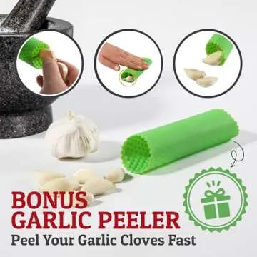 PriorityChef Large Mortar and Pestle Set, 2 Cups, 100% Natural Granite Mortar and Pestle Stone Grinder Bowl, Molcajete Bowl, Avocado Masher Guacamole Bowls, Black