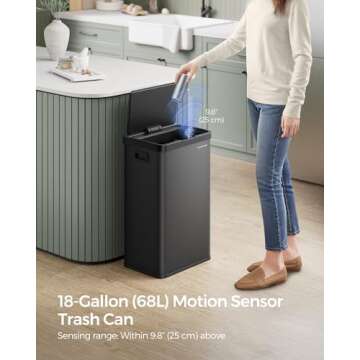 SONGMICS Motion Sensor Trash Can, 18-Gallon (68L) Automatic Kitchen Garbage Can with Stay-Open Lid, ...