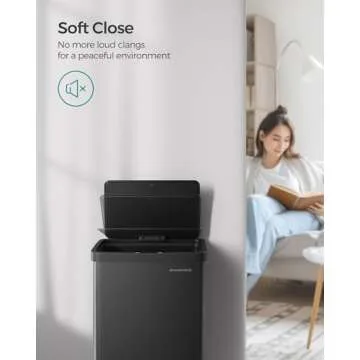 SONGMICS Motion Sensor Trash Can, 18-Gallon (68L) Automatic Kitchen Garbage Can with Stay-Open Lid, Soft Close, Stainless Steel, 15 Trash Bags Included, Ink Black ULTB630B68