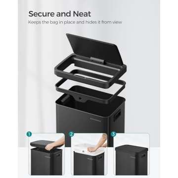 SONGMICS Motion Sensor Trash Can, 18-Gallon (68L) Automatic Kitchen Garbage Can with Stay-Open Lid, Soft Close, Stainless Steel, 15 Trash Bags Included, Ink Black ULTB630B68