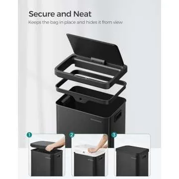 SONGMICS Motion Sensor Trash Can, 18-Gallon (68L) Automatic Kitchen Garbage Can with Stay-Open Lid, Soft Close, Stainless Steel, 15 Trash Bags Included, Ink Black ULTB630B68