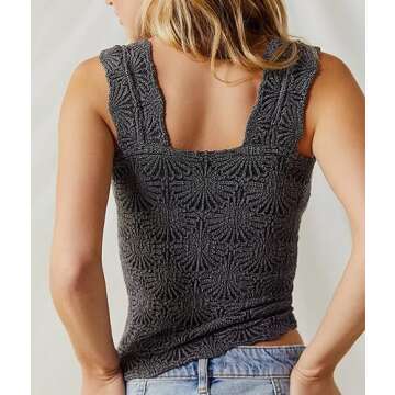 FP Dupes Love Letter Cami Tops Square Neck Crop Tank Tops Flower Summer Going Out Tops Slim Fit Crop...